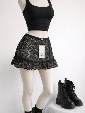 Wild Fable Black Lace Mini Skirt NWT Small Sheer Ruffle Y2K